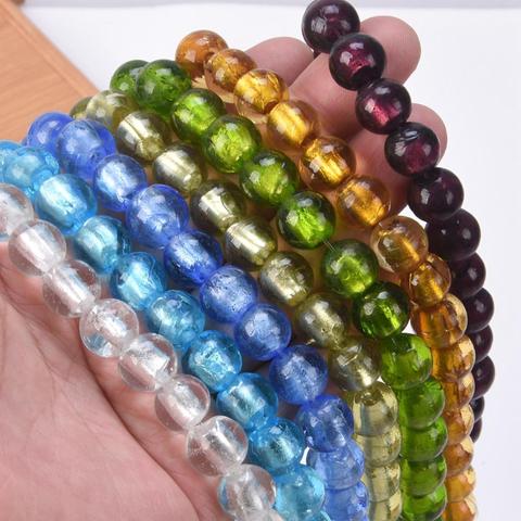 10pcs Round 8mm 10mm 12mm Foil Lampwork Glass Loose Beads for DIY Crafts Jewelry Making Findings ► Photo 1/4