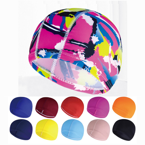 Multi Colors Prints Men Women Fabric Swimming Cap Swim Pool Water Sports Bathing Elastic Nylon Caps Hat Turban for Adults Unisex ► Photo 1/6