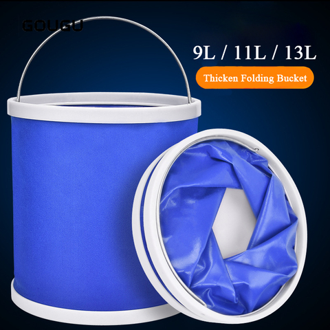 9/11/13L Portable Folding Bucket Outdoor Camping Hiking Travelling Fishing Washing Tools Round Waterproof Kitchen Bucket ► Photo 1/6