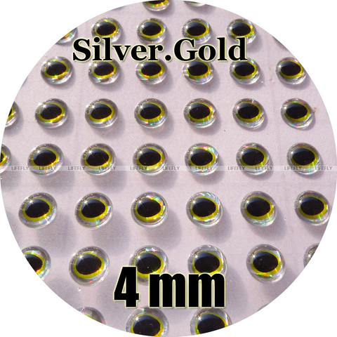 4mm 3D Silver.Gold / Wholesale 800 Soft Molded 3D Holographic Fish Eyes, Oval Pupil, Fly Tying, Jig, Lure Making, Fishing ► Photo 1/1