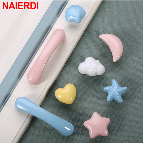 NAIERDI Cartoon Children Room Ceramic Cabinet Knobs Moon Star Wardrobe Handle Garden Door Handle Cabinet Handles for Kids ► Photo 1/6