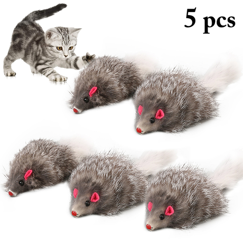 5pcs Furry Plush Cat Toy Soft Solid Interactive Mice Mouse Toys For Cats Funny Kitten Toy Pet Cats Training Game Cat Supplies ► Photo 1/6