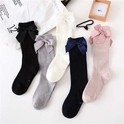 Solid Children Socks With Bows Cotton Baby Girls Socks Soft Toddlers Long Socks For Kids Princess Knee High Socks for Girls 2022 ► Photo 1/6