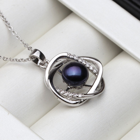 Beautiful 925 Sterling Silver Pendant Women,Wedding Black Natural Freshwater Pearl Necklace Engagement Gift ► Photo 1/6