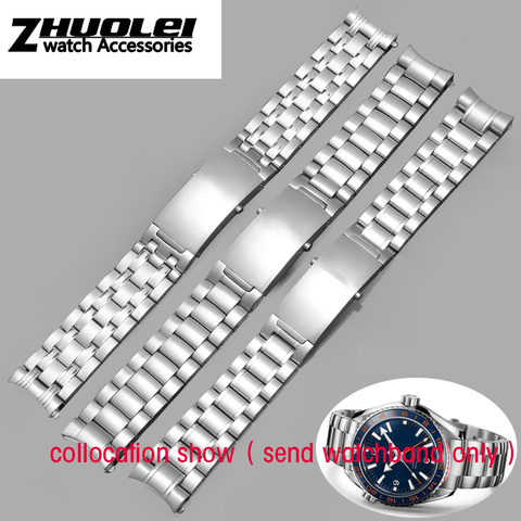For O-mega 007 wristband 18mm 22mm 20mm Silver Stainless Steel Solid Link Watchband Strap Folding Clasp Safety Men Correa De Rel ► Photo 1/6