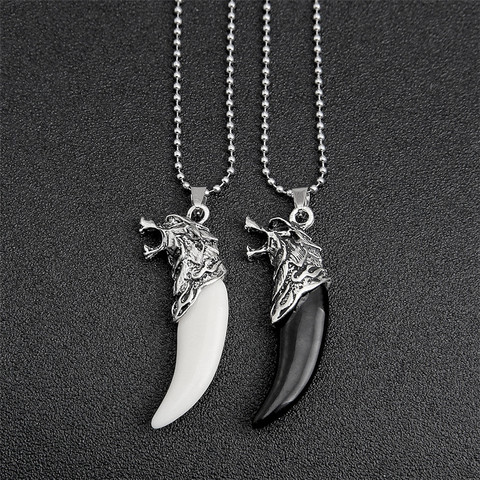 Trendy Cool Men Metal Wolf Head Pendant Punk Beast Tooth Necklace Gothic Jewelry Sweater Chain Gift ► Photo 1/6