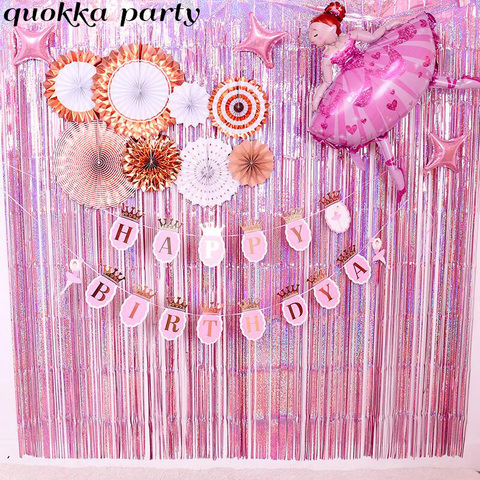 Wedding Party Backdrop Curtain Pink Tinsel Fringe Foil Curtains Birthday Party Decorations Shimmer Glitter Photo Booth Backdrop ► Photo 1/6