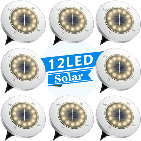 Solar Disk Lights 12 LED Solar Ground Lights Outdoor Waterproof Stainless Steel in Ground Solar Lights for Walkway Pathway Lawn ► Photo 1/6