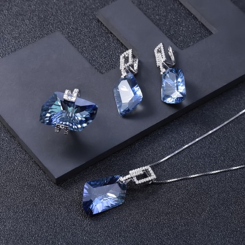 GEM'S BALLET Irregular Natural Iolite Blue Mystic Quartz Geometric Jewelry Sets 925 Sterling Silver Necklace Earrings Ring Set ► Photo 1/6
