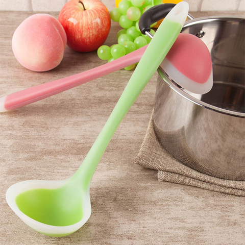 Long Handle Silicone Soup Spoon Kitchen Non-Stick Large Food Spoons Ladle Home Fda Cooking Utensils Tool ► Photo 1/1