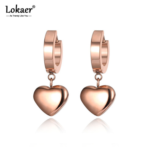 Lokaer Romantic Stainless Steel Love Heart Hoop Earrings Classic Rose Gold Wedding Earrings Jewelry For Women Kolczyki E19098 ► Photo 1/5