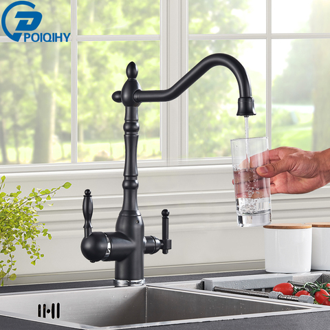 Matte Black Kitchen Filter Faucet Pure Water Rotation Kitchen sink Crane Dual Handle Dual Water Function Mode Filter Mixer Taps ► Photo 1/6