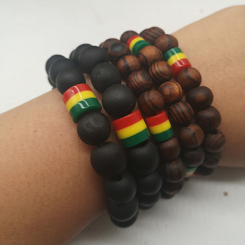 Free Shipping!! 5pcs/lot Rasta wooden beaded bracelets can mixed colors ► Photo 1/2