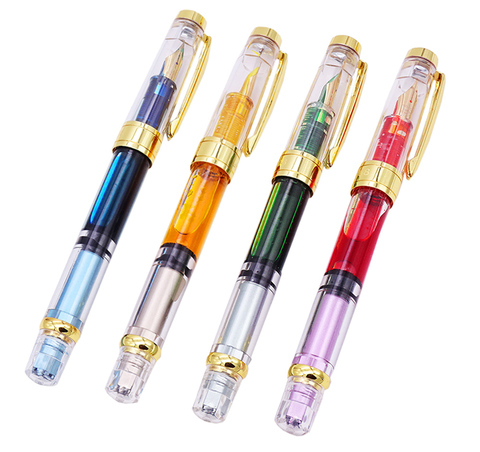 New Upgraded Colorful Wing Sung 3008 Piston Transparent Wingsung Fountain Pen Golden EF/F Nib & Trim Ink Pen Office School Gift ► Photo 1/5