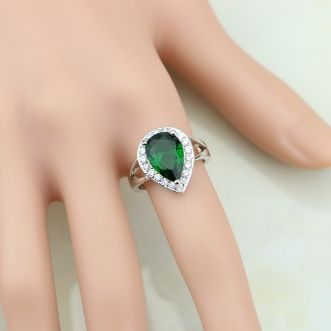 Water Drop 925 Silver Ring Green Cubic Zirconia White CZ For Women Wedding Wedding/Engagement/Party/Gifts Ring ► Photo 1/2