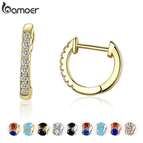 Bamoer Gold Color 925 Silver Hoop Earrings for Women with Cubic Zirconia 10 Colors Circle Earrings Wedding Jewelry SCE498 ► Photo 1/6