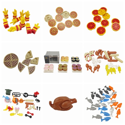 MOC Parts Food French fries Pizza Bread Roast Chicken Models Building Blocks Toys for Children Classic DIY Blocks Bricks Gifts ► Photo 1/4