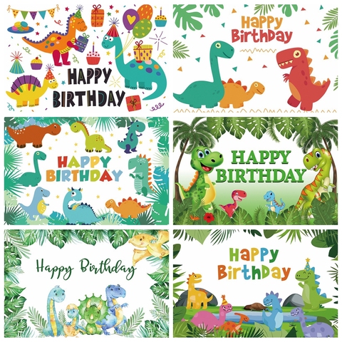 Laeacco Cartoon Birthday Backdrops For Photography Backgrounds Dinosaur Party Balloon Gift Flags Baby Shower Photocall Photozone ► Photo 1/6
