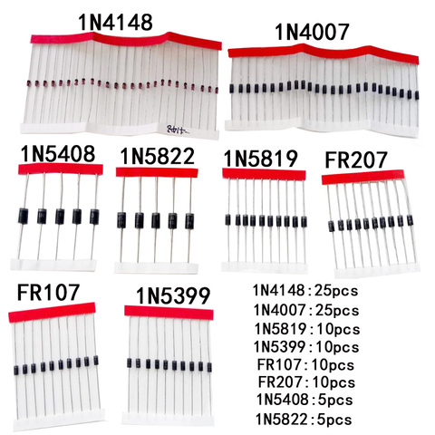 Fast Switching Schottky Diode kit set 1N4148 1N4007 1N5819 1N5399 1N5408 1N5822 FR107 FR207,8values=100pcs,Electronic Components ► Photo 1/6