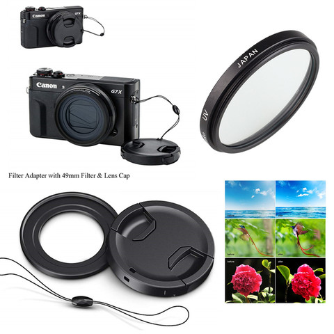 49mm UV Filter & Filter Mount Adapter lens cap keeper for Canon Powershot G5X G7X Mark I II III Digital Camera ► Photo 1/5