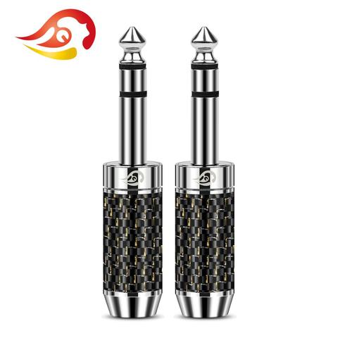 QYFANG 6.35mm 3 Pole Stereo 4 Layer Rhodium Plated Copper Audio Jack Earphone Plug Metal Adapter Carbon Fiber Wire Connector ► Photo 1/6