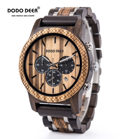 DODO DEER Wood Watches Mens Top Luxury Brand мужские часы Stop watch Quartz Montre Homme Casual Complete Calendar in Gift Box ► Photo 1/6