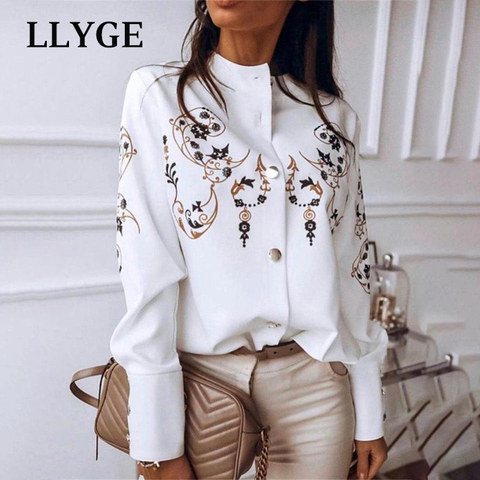 Elegant Print Women's Shirts Spring Single Breasted Stand Collar Long Sleeves Shirt Blouses Female 2022 New Fashion Lady Blouse ► Photo 1/6