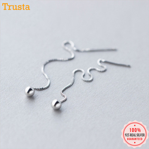 Trusta 100% 925 Sterling Silver Earrings Jewelry Drop Solid Beads Ear Line Linked Stick Cool Style For Teen Girls Women DS1277 ► Photo 1/6