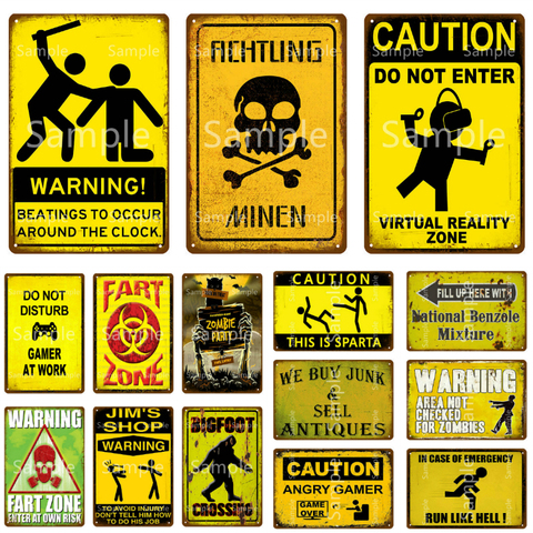 Warning Fart Zone Metal Sign Caution Do Not Enter Metal Poster Zombie Party Wall Decor Bigfoot Crossing Metal Plate YL111 ► Photo 1/6