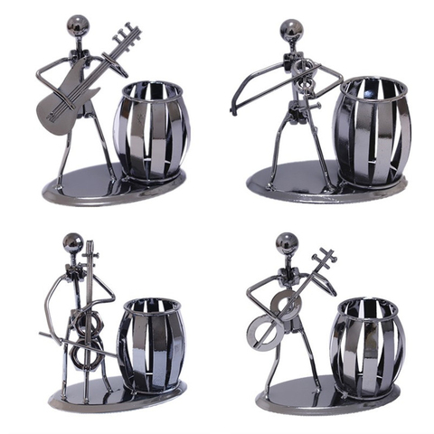 VILEAD 14cm Iron Musician Figurine Guitar Bass Violin Cello Miniatures Creative Music Player Pen Holder Figurines Home Decor ► Photo 1/6