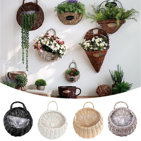 Flower Planter Wall Hanging Wicker Rattam Basket Garden Vine Pot Indoor Plants Holder ► Photo 1/6