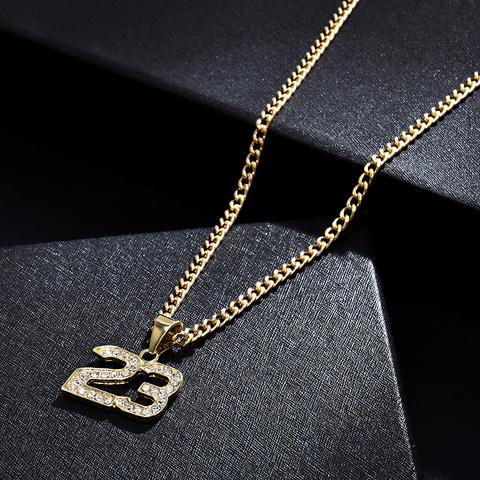 New Arrival Crystal Hip Hop Basketball Legend Number 23 Necklaces & Pendants Bling Gold Cuban Chain Necklace Jewelry For Men ► Photo 1/6