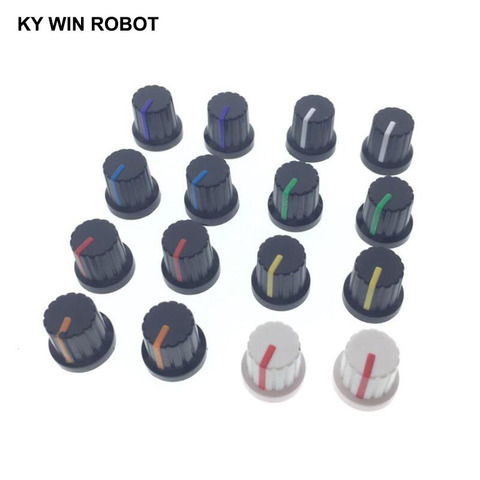 10pcs WH148 potentiometer knob cap 6mm Shaft Hole Assorted Kit White Green Red Blue Yellow Orange Purple DIY Switch Knob 15x15mm ► Photo 1/3