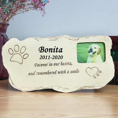 Personalized Pet Memorial Stone With Photo Frame Paw Print Grave Pet Monument Tombstone For Dogs Cats JSYS ► Photo 1/6