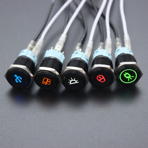 16mm Alumina Momenary/Latching metal Led logo light latching fixed button switch customizable car speaker horn buttonswitch ► Photo 1/5