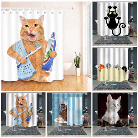 Waterproof Funny Cat Bath, Cat Shower Curtain