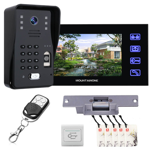 7inch Fingerprint RFID  Video Door Phone Intercom Doorbell With NO Electric Strike Lock+ Wireless Remote Control unlock ► Photo 1/6