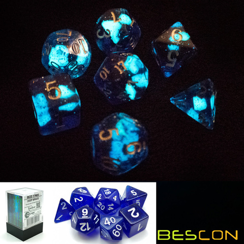 Bescon Super Glow in the Dark Glitter Polyhedral Dice Set DEEP SPACE, Luminous RPG Dice Set,Glowing Novelty DND Game Dice ► Photo 1/6