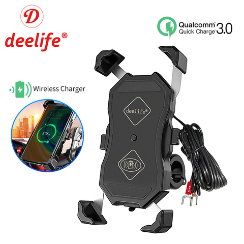 Deelife Motorbike Motorcycle Phone Holder for Moto Motor Mobile Telephone Support X-Grip Waterproof USB QC3.0 Qi Wireless Charge ► Photo 1/6