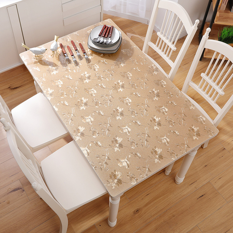 PVC Table Cover Tablecloth Rectangle Protector Desk Pad Soft Glass Dining Top Table Cloth Plastic Mat Home Textiles Almofada Dec ► Photo 1/6