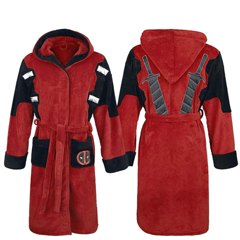 Movie Deadpool Bathrobe Adult Unisex Winter Warm Flannel Hooded Pajamas Halloween Deadpool Cosplay Costume Sleepwear Robe ► Photo 1/6