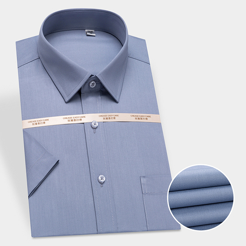 Short Sleeve Mens Spandex Solid Dress Shirts Bamboo Fiber Slim Fit Soft Plain Formal Shirts for Men Anti-wrinkle Non-iron tops ► Photo 1/6