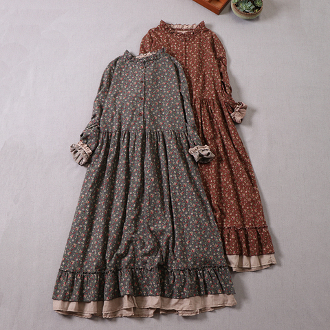 Japanese Mori girl art print dress autumn new floral  dress loose long-sleeved  dress ► Photo 1/6