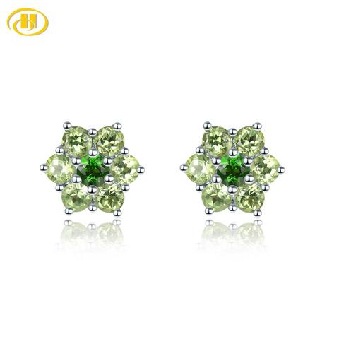 Hutang Earrings 925 Silver Jewelry Natural Peridot Diopside Green Stone Stud Earrings for Women, Elegant Classical Wedding Gift ► Photo 1/6