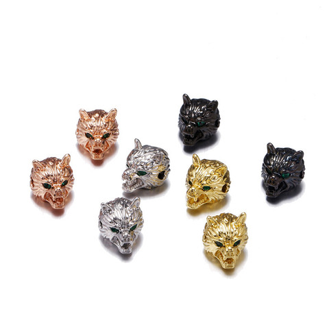 3pcs CZ Micro Pave Wolf Head Charms Beads Cubic Zirconia Spacer Gold Metal Beads for Jewelry Necklace Bracelet DIY Making ► Photo 1/6