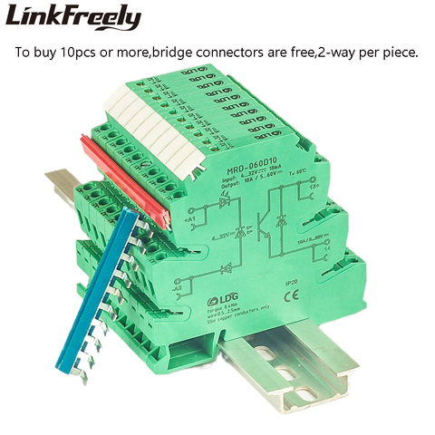 MRD-060D10 10pcs Novel LED Indication 10A Input: 5V 12V 24V DC SSR Interface Relay Module DIN Rail Voltage Switch Relay Board ► Photo 1/1