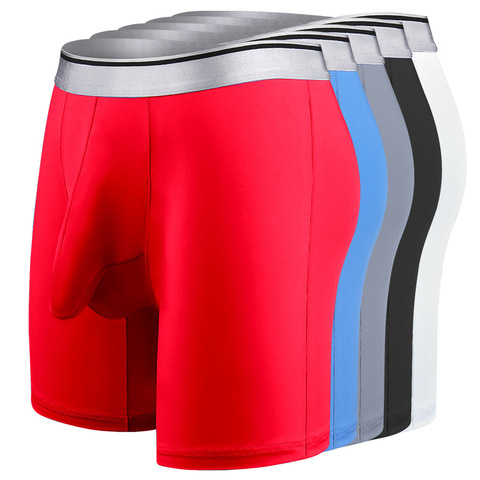 2022 Men Cool Smooth Underpants Ice Silk Sexy Solid Sports Running Loose Underwear Long Leg Boxer Shorts Plus Size Fashion ► Photo 1/6