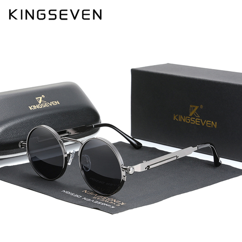 KINGSEVEN High Quality Gothic Steampunk Sunglasses Polarized Men Women Brand Designer Vintage Round Metal Frame Sun Glasses ► Photo 1/6