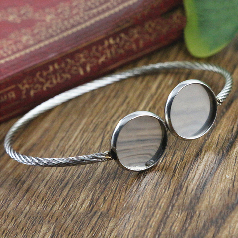 2pcs Fit 12mm Round Glass Cabochon 316 Stainless Steel Super Flexible Bangle Base Bracelet Blank Tray Bezel Setting-T7-01 ► Photo 1/2