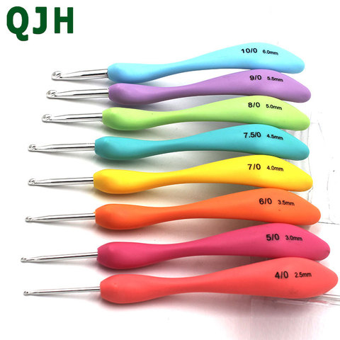 QJH 8pcs Set 2.5-6.0MM Ergonomic Grip Mom Gifts Sharp Mixed Metal Crochet Hook Aluminum Knitting Needles For Loom Tool Band DIY ► Photo 1/6